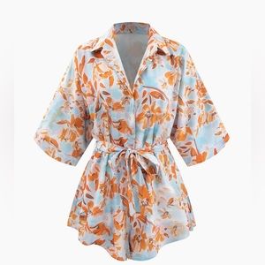 Floral Print Tie Waist Bell Sleeve Romper